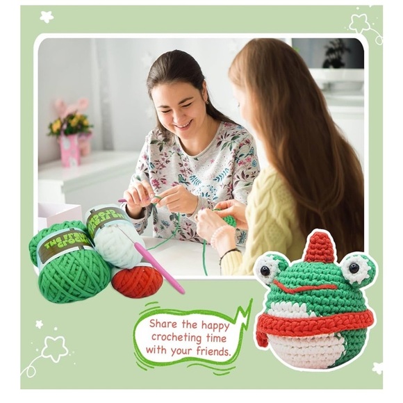Learn to crochet frog kit, DIY crochet kit all you need NEW - Picture 2 of 8